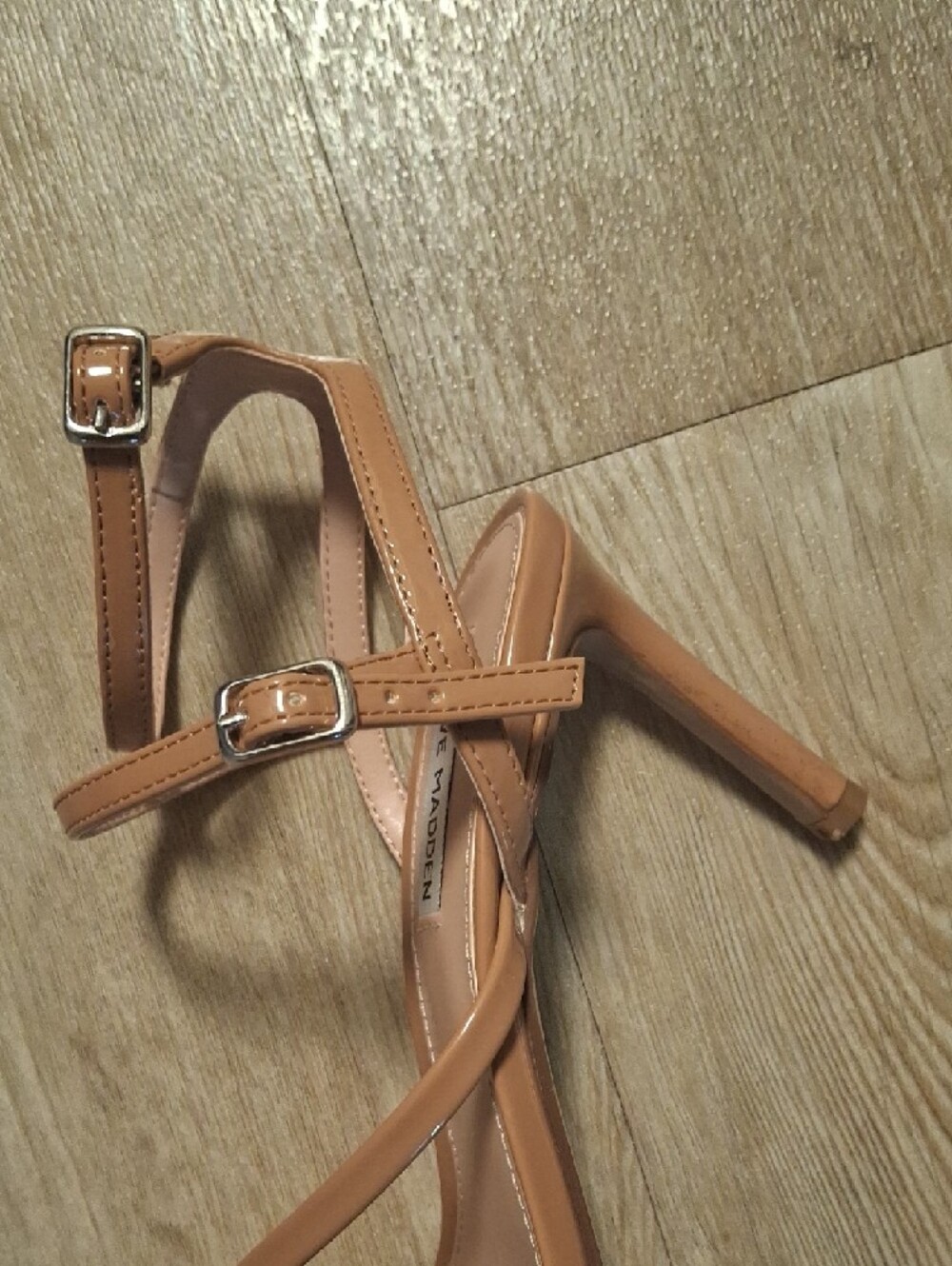 Steve Madden Patent Tan Strappy Lace-Up Sandals - Picture 9 of 13